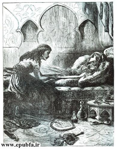 قصه های عامیانه - کتاب قصه سگ و عکسش- دختری زیبا روی تخت دراز کشیده