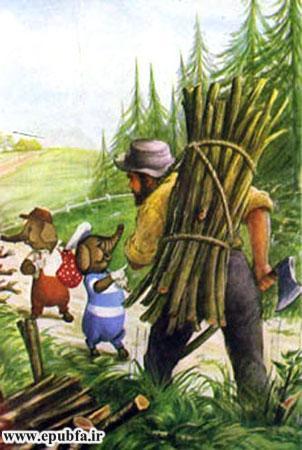 کتاب قصه کودکانه سه بچه فیل - مرد هزیم شکن به آنها چوب داد