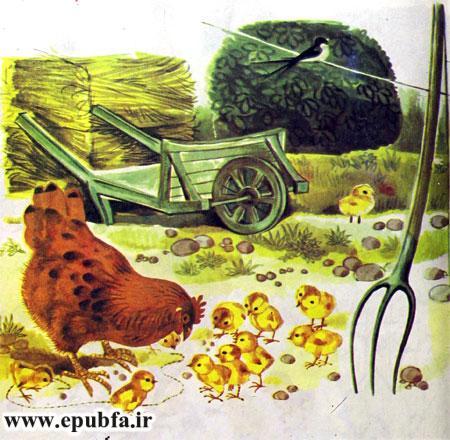 کتاب قصه کودکانه شکست باز-ارشیو قصه و داستان ایپابفا-مرغ و جوجه ها در حال چریدن در مزرعه