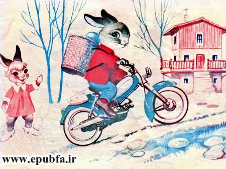 آقا خرگوش سوار موتورسیکلت شد-    -کتاب قصه کودکانه ماجرای سفر آقا خرگوشه- آرشیو قصه و داستان ایپابفا