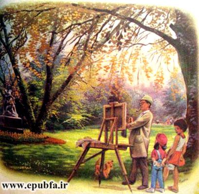 مردی در پارک بوم نقاشی می کشد و بچه ها تماشا می کنند-قصه کودکانه ایپابفا