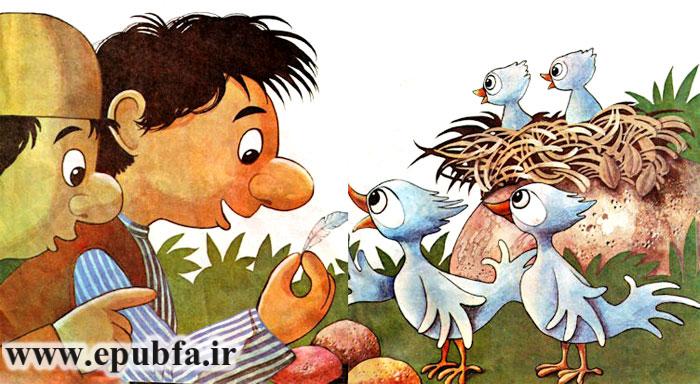 پرنده دارکوب مادر از نخودی تشکر می کند و به او یک پر می دهد -قصه کودکانه ایپابفا
