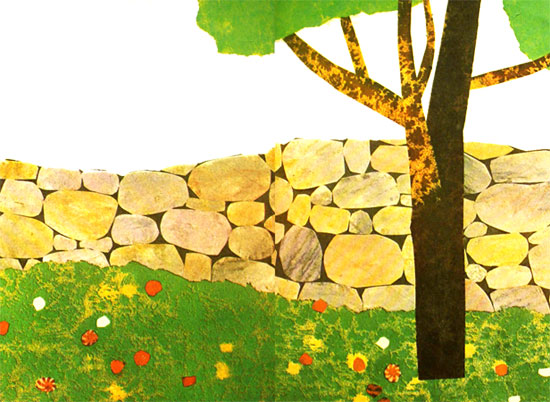 یک مزرعه سرسبز با یک حصار پرچین سنگی زیبا و درختی سرسبز در کنار پرچین - قصه کودکانه ایپابفا