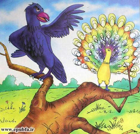 کلاغ با خود گفت: «باید کاری کنم که از طاووس هم قشنگ‌تر بشوم.»