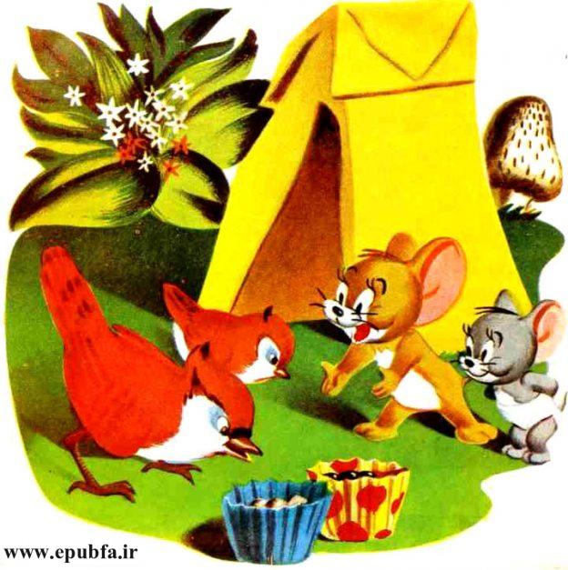 موش‌ها چادر کاغذی خود را بر پا کردند و از خانواده‌ی گنجشک دعوت نمودند تا ناهار مهمان آن‌ها باشند.