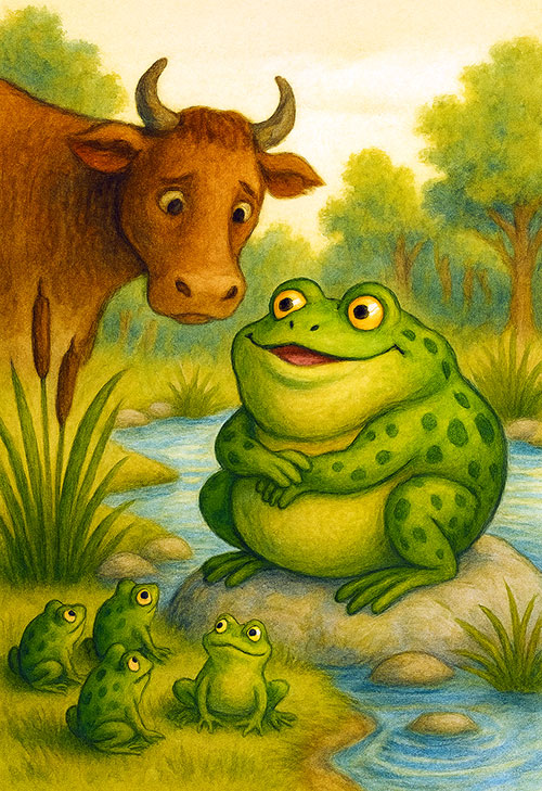 قورباغهی سبزرنگ چون متوجه سکوت گاو شد، بار دیگر نفس خود را در سینه حبس کرد